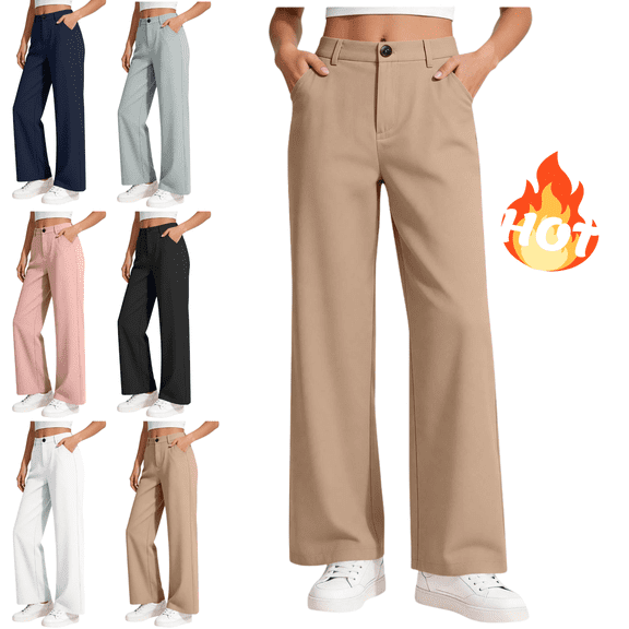 Mifsaly Girls Straight Leg School Uniform Pants Kids Back To School Button Zipper Summer Casual Trousers with Pockets Khaki,14 Years
