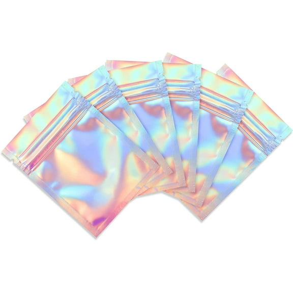 COLSEN 4 x 6 Inches 400 Pack Smell Proof Mylar Resealable Foil Pouch Bags - Plastic Food Storage Safe Smell Proof Airtight Zipper (Holographic)