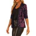 thumbnail image 4 of INSPIRE CHIC Women's Shinny Sequin Open Front Collarless 3/4 Sleeve Velvet Cardigan XS Blue Purple, 4 of 6