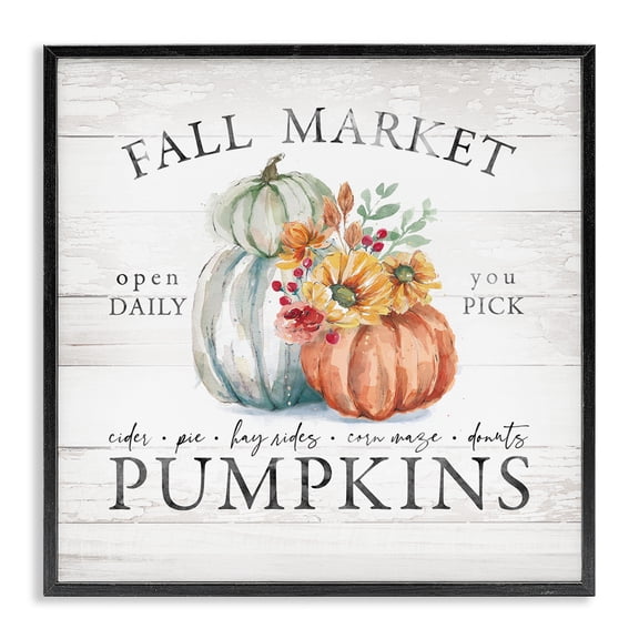 Stupell Industries French Country Fall Country Market Pumpkins Black Framed Giclee Art, 12 x 12, by Courtney Morgenstern