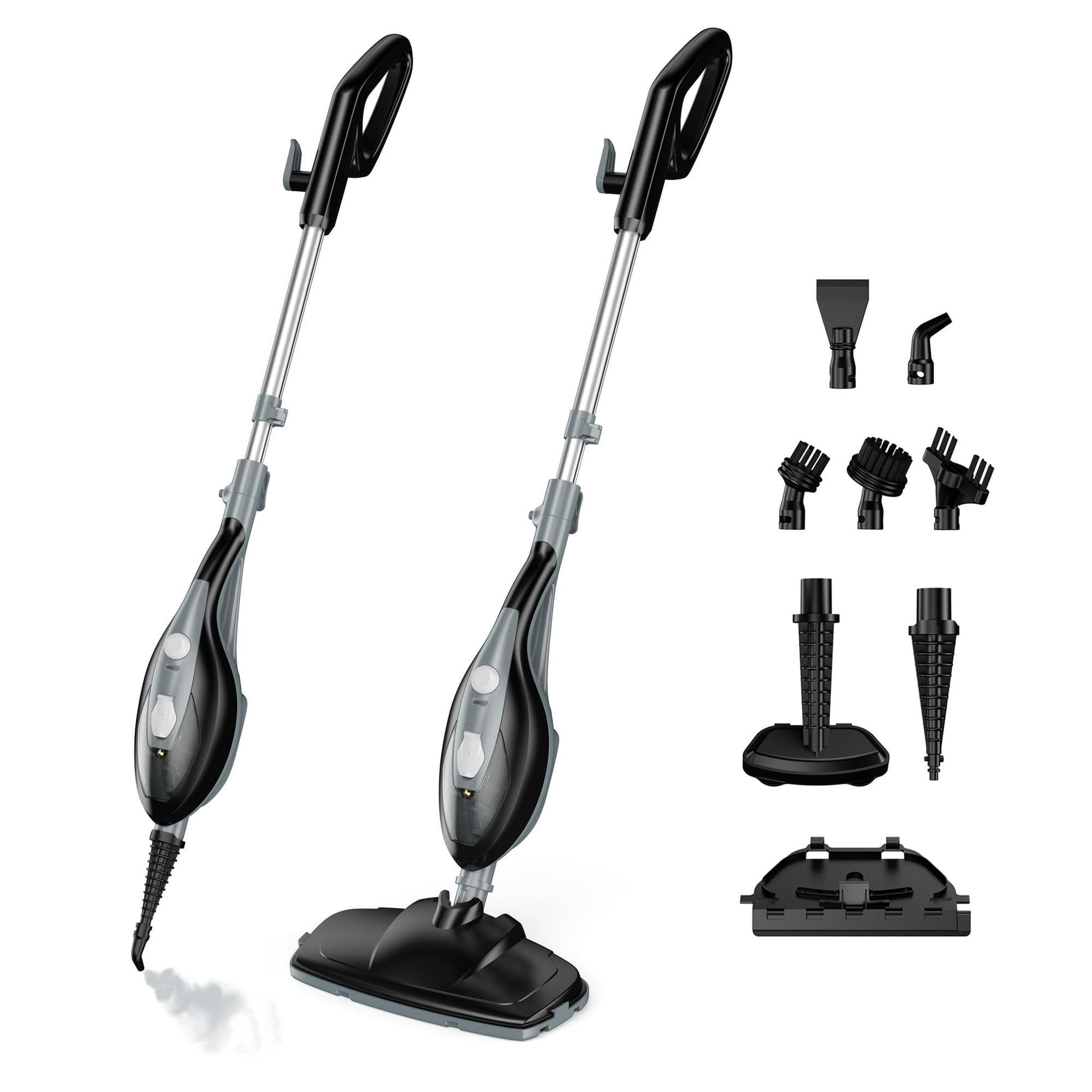 CONCETTA 10-in-1 Steam Mop 1550W, Detachable Handheld Cleaner with 16FT Cord, 2 Washable Pads, Multi-Purpose for Hardwood, Carpet, Tile, Grout, Windows, Black Grey