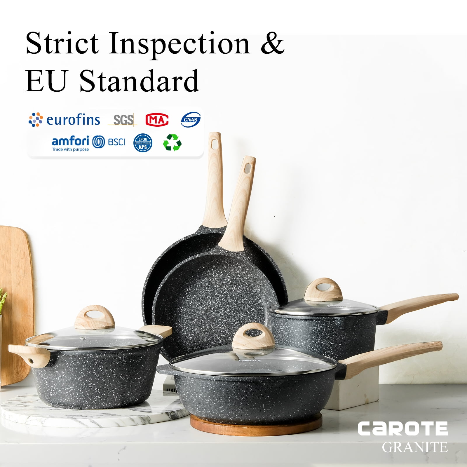 Carote Nonstick Pots and Pans Set,8 Pcs Granite Stone Kitchen Cookware Sets  (Beige) - Walmart.com in 2023
