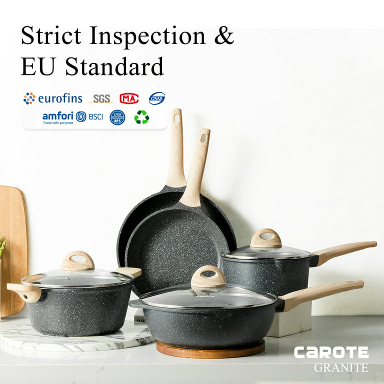 Carote Nonstick Pots and Pans Set, 8 Pcs Granite Stone Kitchen Cookware  Sets (Black) 