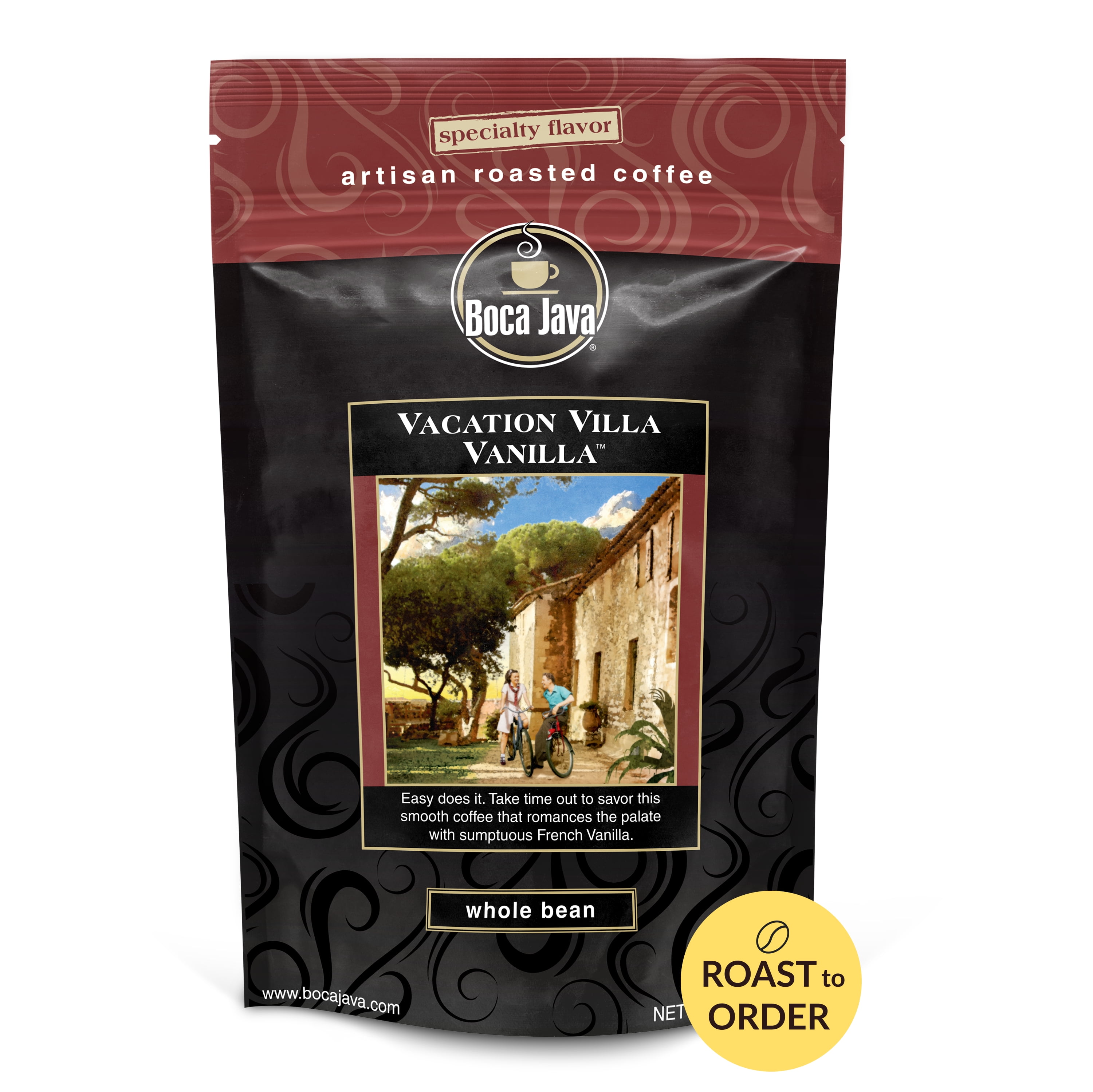 Boca Java Vacation Villa Vanilla Flavored Whole Bean Coffee, 8 oz. Bag, Roast to Order