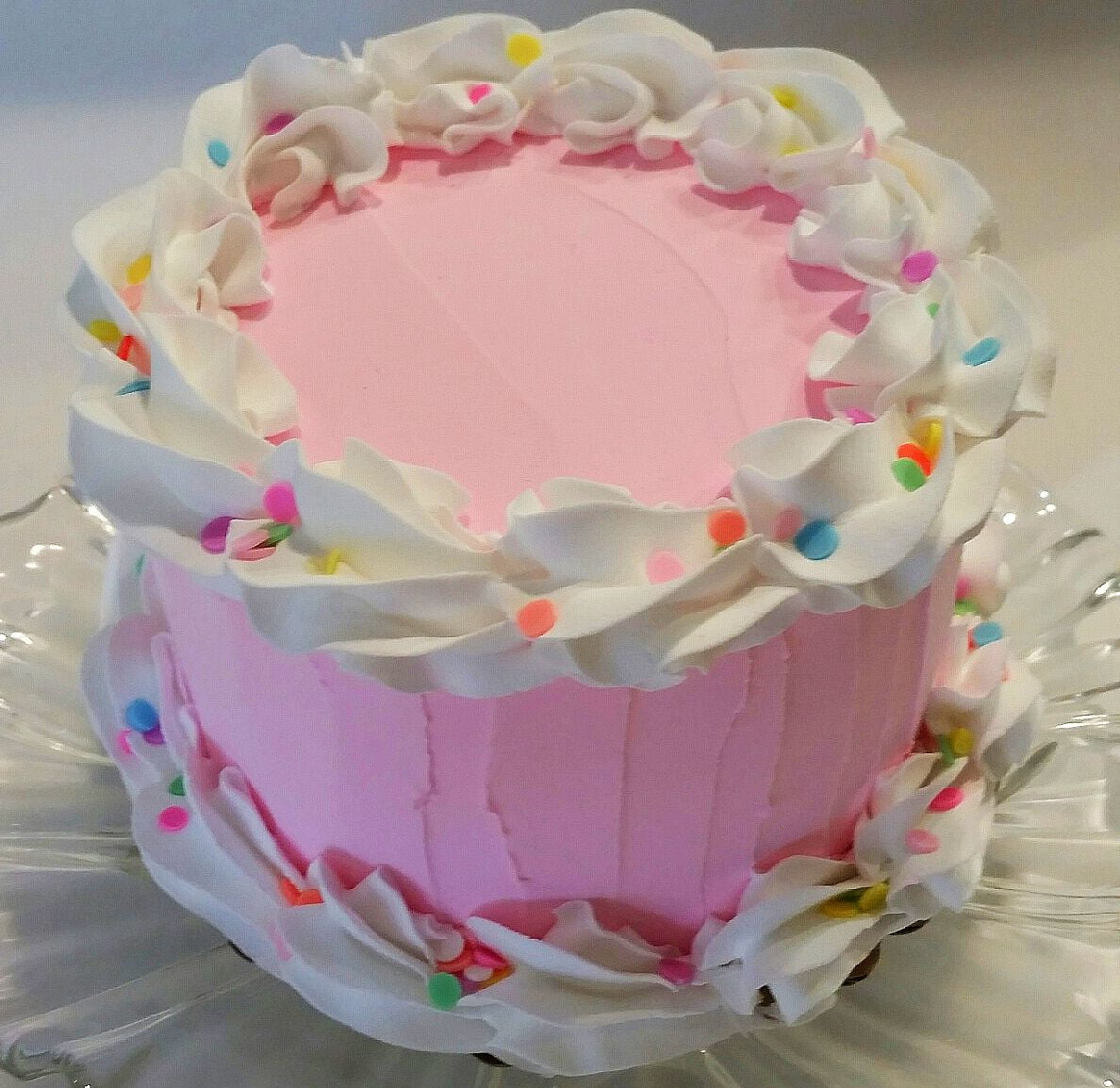 Fake Birthday Cake Frosted Pink Confetti Cake Display 6" fake