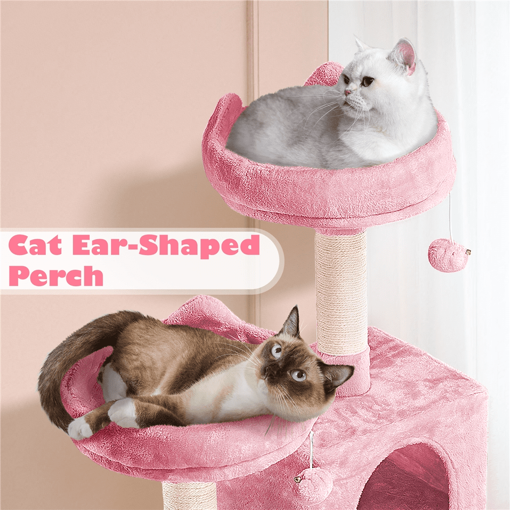 Alden Design 62" Double Condos Cat Tree and Scratching Post Tower, Pink