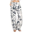 thumbnail image 2 of Beach Pants for Women 2026 Spring Summer Floral Print Elastic Waist Wide Leg Loose Linen Baggy Pants with Pockets, 2 of 6