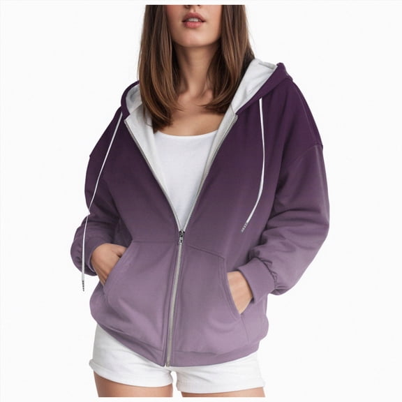 HCNTES XS-6XL Women's Midweight Fleece Full-Zip Hoodie with Drawstring (Available in Plus Size) (Light Purple,M)