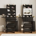 thumbnail image 2 of VEANERWOOD 21.4" Vanity Desk Set with LED Light Mirror, Glass Top Makeup Table with 2 Drawers, 8 Shelves, Dressing Table with Foldable Panel and Charging Station for Small Space, 2 of 6