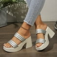 thumbnail image 3 of Platform Slip on Sandals for Women 2025 Fashion Casual Square Toe Wide Width High Heels Slides, 3 of 7