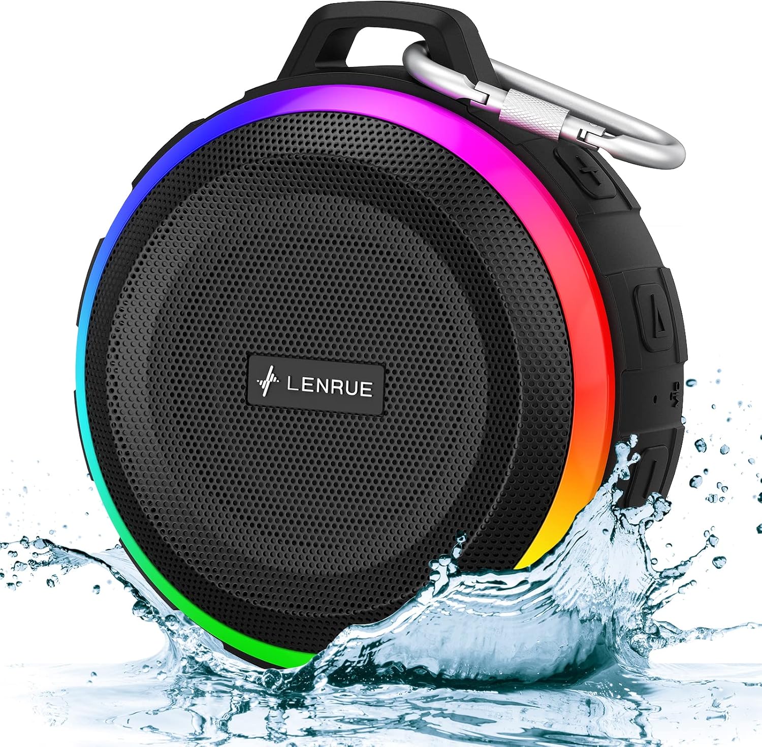 LENRUE Bluetooth Shower Speaker with IPX7 Waterproof, Dynamic Lights, Crisp Clear Sound, True Wireless Stereo, Clip Portable for Pool Beach Boat Kayak Float Golf Gift