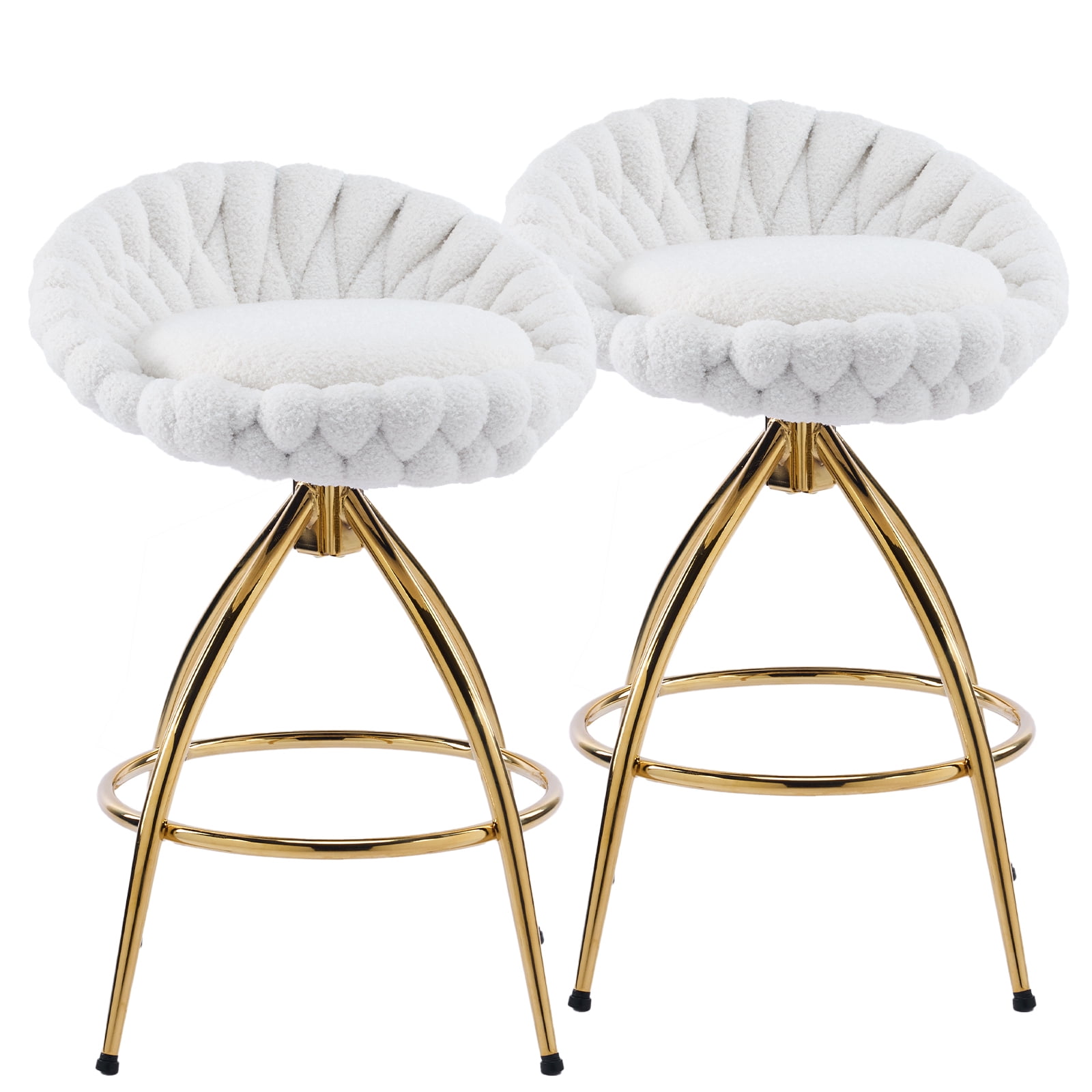 Zimtown Swivel Barstools Set of 2, 26'' Mid-Century Padded Counter Height Bar Chairs, Modern Upholstered Dining Chairs 2 PCS, White