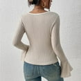 thumbnail image 4 of Trendy Ribbed Knit Tops for Women Teens Slim Fit Y2k Style Square Neck Long Bell Sleeve Tees Crop Sweaters (X-Large, Khaki), 4 of 7