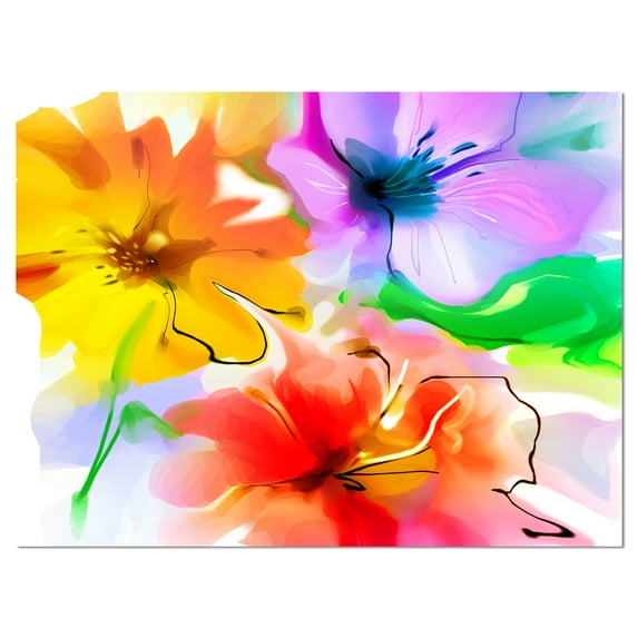 Designart 'Bunch of Colorful Flowers Sketch ' Extra Large Floral Wall Art