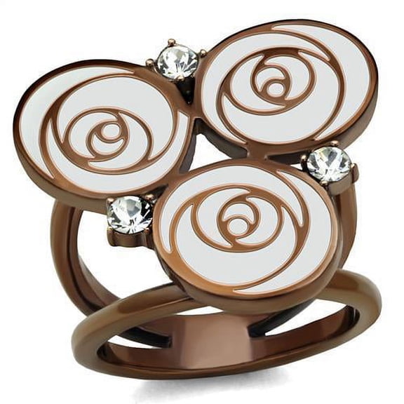 IP Coffee light Stainless Steel Ring with Top Grade Crystal in Clear for Women Clear Stone Color Style TK2841 Size 10
