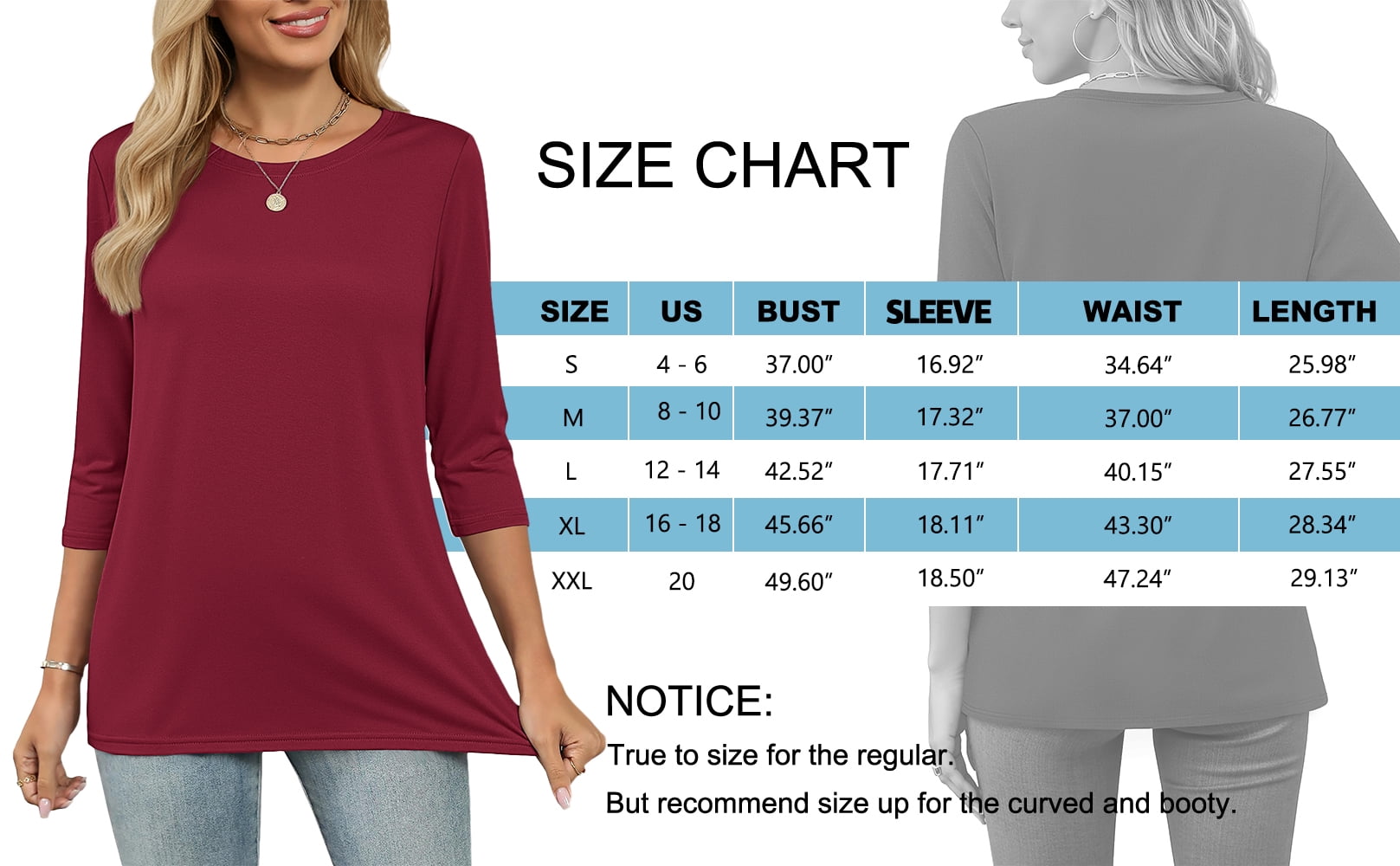 MOSHU 3 Pack 3/4 T Shirts for Womens Crew Neck Womens Plus Size Shirts Dressy Basics Tees Casual Loose Fit Fall Tops