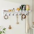 thumbnail image 2 of 35 inch Coat Rack Wall Mount, Extra Long Coat Hooks Wall Mount, Entryway Shelf with 7 Dual Coat Hooks 4 Key Hooks Mail Organizer, Wooden Wall Coat Rack with Hooks, Key Holder Rack (White), 2 of 14