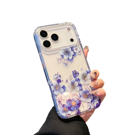 Dteck Flower Patterned Case for iPhone 17 Pro Max,Shockproof TPU PC Case Back Cover for iPhone 17 Pro Max ,White/blue Flowers