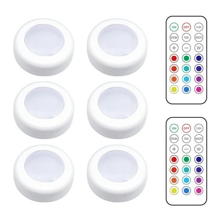 

LED Closet Cabinet Lights Adjustable RGB Colorful Kitchen Wireless Lamps Sticky Sensor Battery Operated Plastic Night Light 6 Lights 2 Remotes