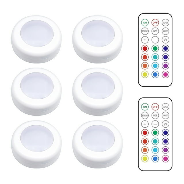 Luces LED para gabinetes de armario RGB ajustables Lámparas inalámbricas de cocina de colores Sensor adhesivo Funciona con pilas Luz de noche de plástico 6 luces, 2 controles remotos Methold HA009389-04B