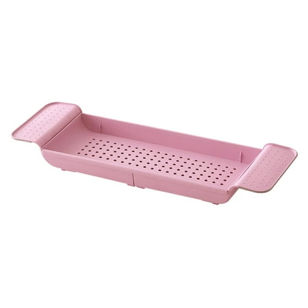 Expandable Drain Bath Shelf Caddy Tray Adjustable Length Bathtub Caddy Tray Bathtub Organizer Tray Towel Holder Storage Rack For Bathtub Pink