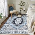 thumbnail image 2 of HOMERRY Area Rug 9' x 12' Vintage Distressed Medallion Floral Area Rug for Living Room Washable Soft Indoor Floor Carpet, Blue, 2 of 7