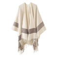 thumbnail image 1 of GDREDA Cape Cardigan à Rayures pour Femmes Automne Hiver Coupe-Vent Chaud Mode Blanc, Taille Unique, 1 of 3