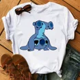 thumbnail image 3 of Camiseta holgada con cuello redondo y estampado de puntadas para parejas, camiseta blanca de manga corta de Disney, novedad de verano 2022, 3 of 4