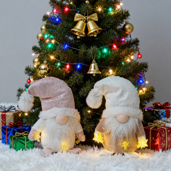 DJGIFI 2-Pack Festive Gnome Decor with LED Lights - Indoor Holiday Tabletop Ornaments