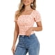 thumbnail image 4 of INSPIRAR CHIC Blusa corta de manga corta con fruncido y estampado floral en naranja y rosa XL, 4 of 5