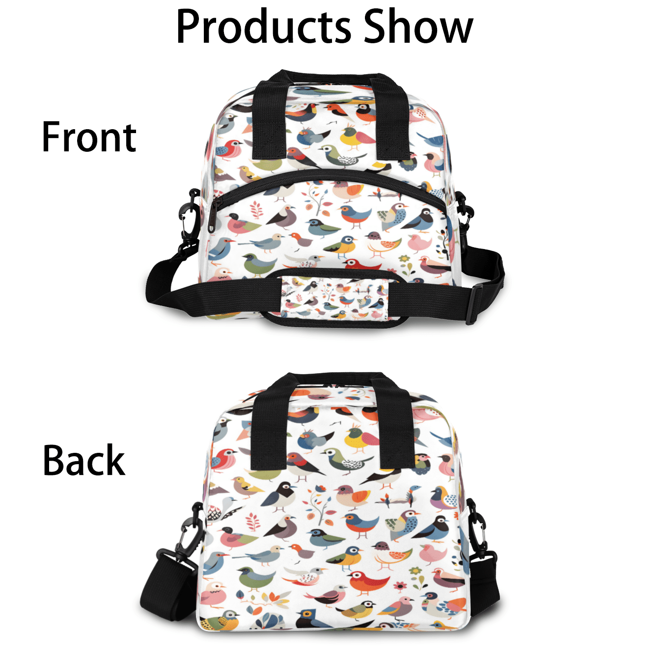 Herdesigns Colorful Birds Insulated Lunch Bag for Women Men Adults Large Reusable Lunch Box Cute Bird Leakproof Cooler Tote Bags with Adjustable Shoulder Strap