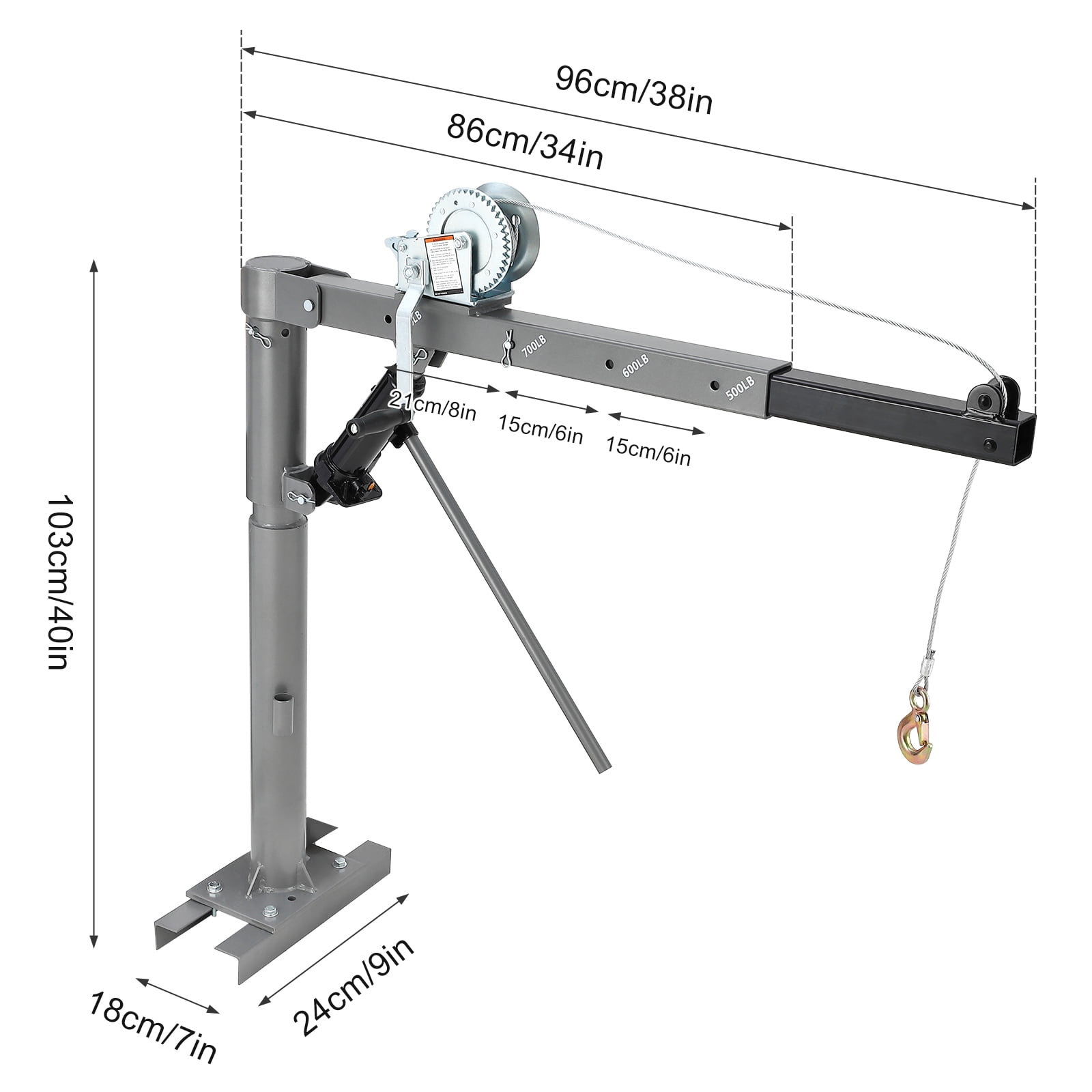 Mescukay Hydraulic Truck Crane Hoist, 1,000 lbs Capacity with Cable Winch, 4 Adjustable Lifting Capacity (500 lbs, 600 lbs, 800 lbs, 1000 lbs) for Trucks (Non-Electric)
