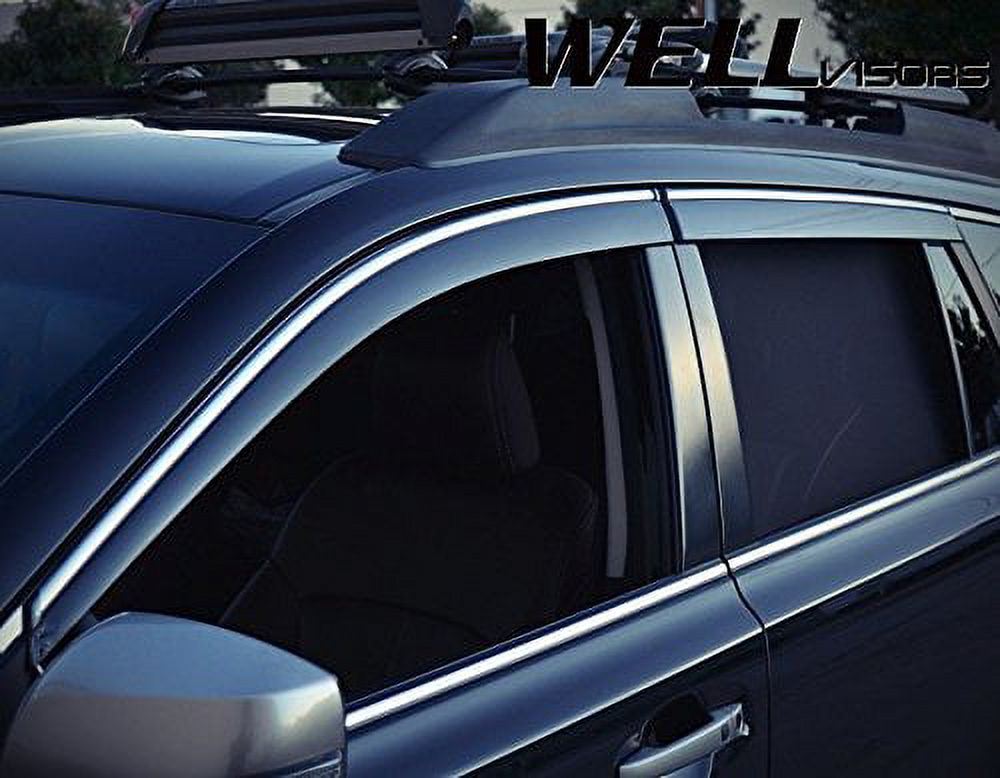Smoke Tinted Window Visors For 2010-2014 Subaru Outback – 4-Piece Set With Chrome Trim, Glossy Finish