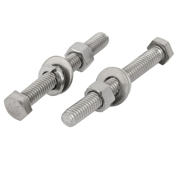 Unique Bargains 2Set 304 Stainless Steel 3/8"-16 Thread 3-1/2" Length Hex Bolt Kit w Washer Nut