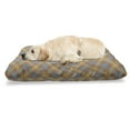 thumbnail image 1 of Brown Plaid Pet Bed, Overlapping Squares Repeated Arrangement, Chew Resistant Pad for Dogs and Cats Cushion with Removable Cover, 24" x 39", Blue Grey Pale Caramel, by Ambesonne, 1 of 4
