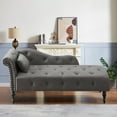 thumbnail image 6 of SYNGAR Modern Lounge Chaise Indoor, Leisure Sofa Accent Chair Upholstered Couch, Button Tufted Seat with Matching Accent Pillow, and Solid Wooden Legs, Grey, 6 of 12