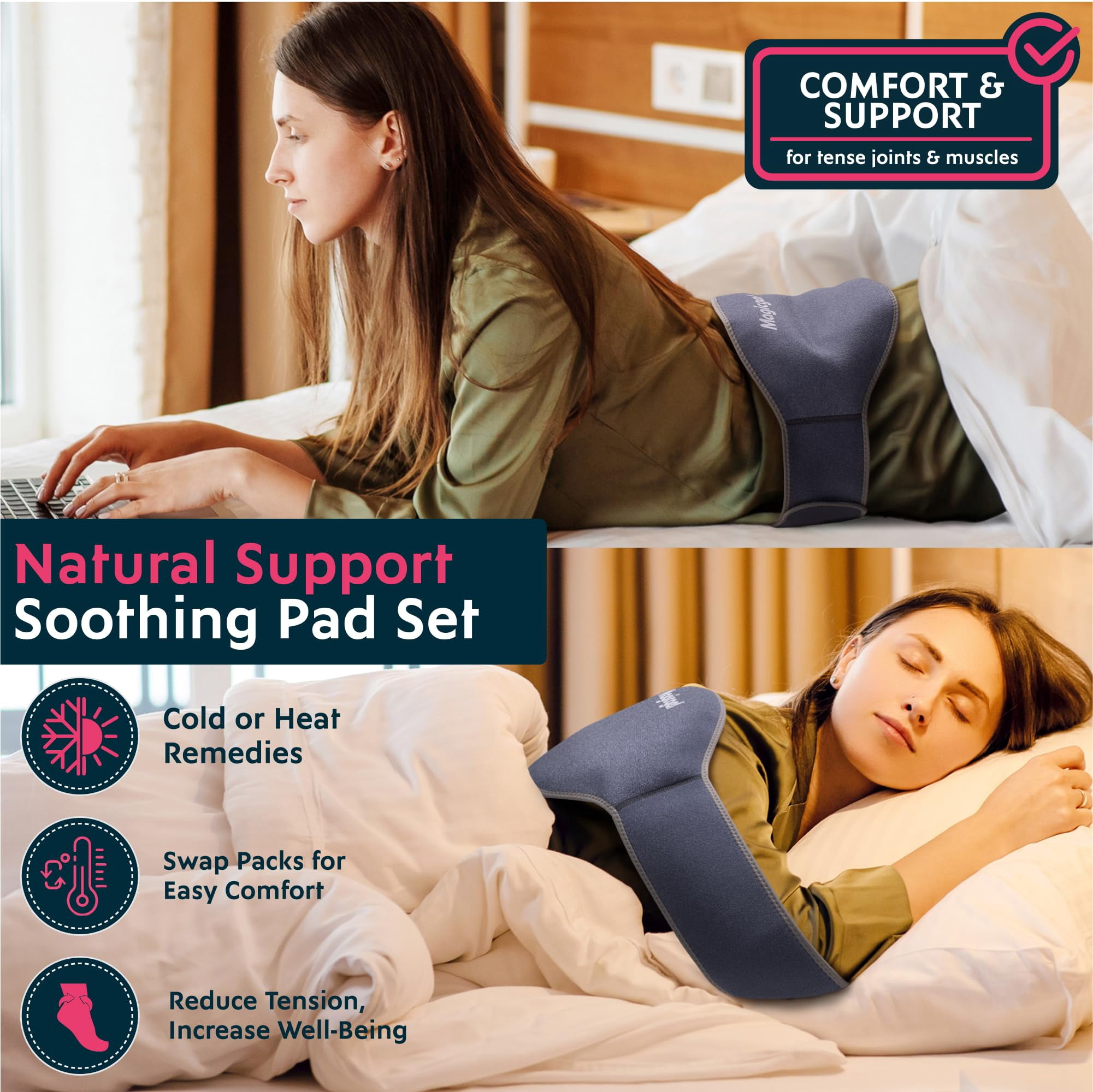 Magic Gel Ice Pack for Back Pain Relief | Reusable Hot & Cold Therapy Gel Packs with Strap, 2 Pack