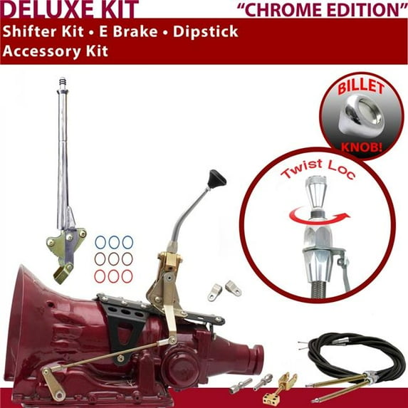 American Shifter 700R4 Shifter Kit Chrome 8 in. E Brake Cable Clevis Dipstick for EDDAC