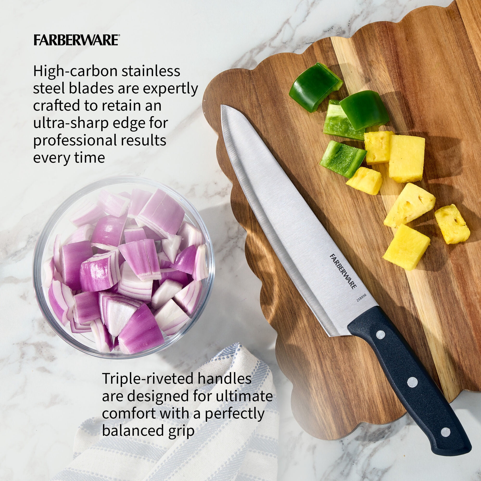 Farberware 20-Piece Triple Riveted Cutlery Knife Block Set with Kitchen Shears, Black