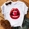 thumbnail image 1 of Mujeres Tops cuello redondo Sexy negro camisetas beso labio divertido verano mujer suave camiseta labios acuarela gráfico camiseta Top9180 Tan Jianjun unisex, 1 of 2