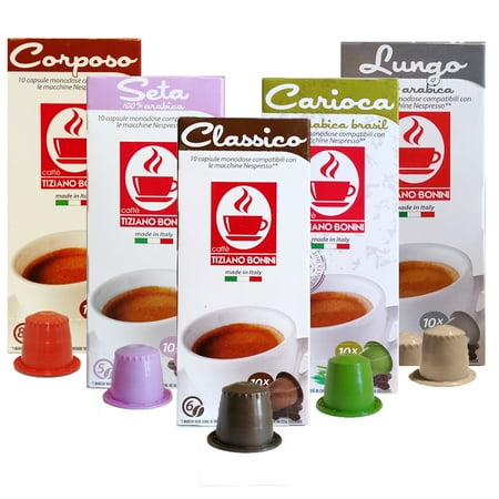 Caffe Bonini Nespresso Compatible Gourmet Espresso Capsules, for Original Line Nespresso Machine,50 Count (Medium Roast Variety Pack)