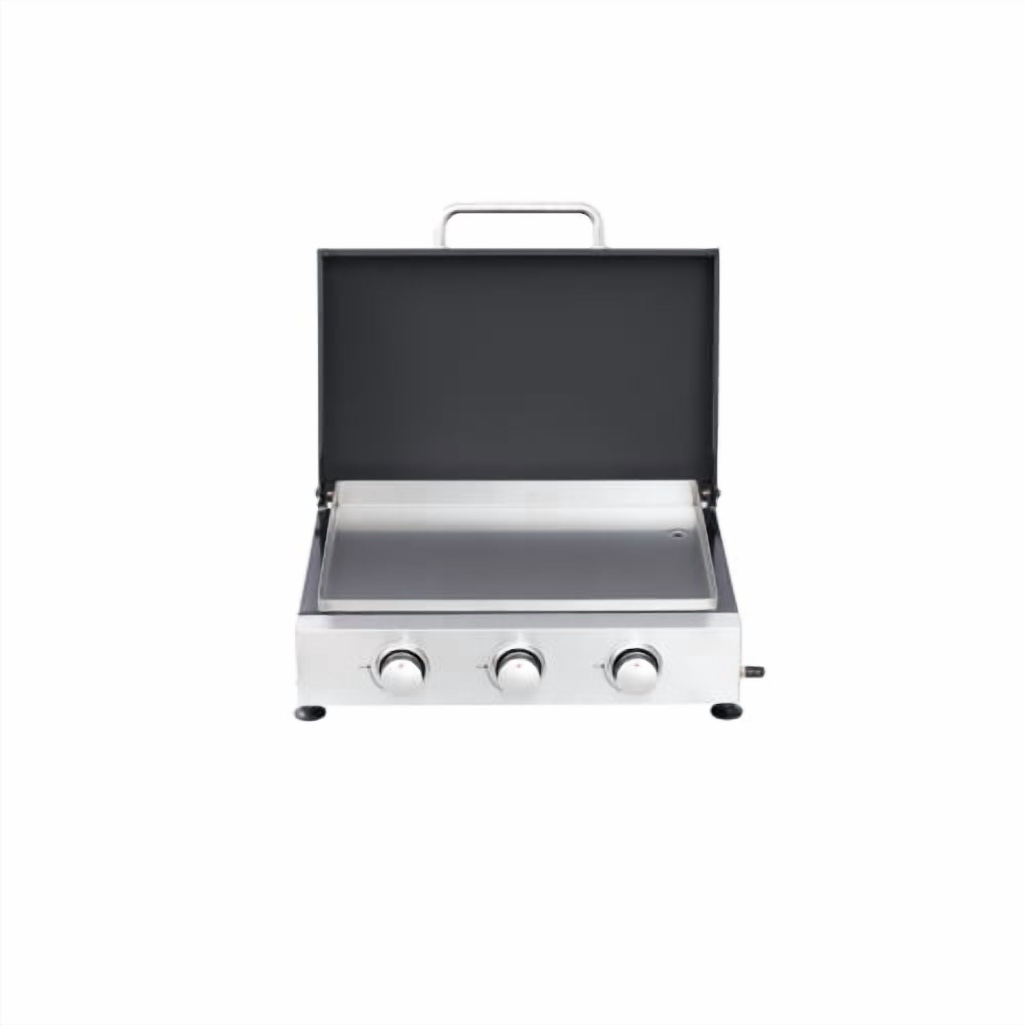 3-Burner Propane Gas Grill with Teppanyaki Combo Stainless Steel, 28680 BTU Outdoor BBQ Grill with Cast Iron Grids and Pull-Out Oil Pan for Backyard Patio Cooking, Black Silver