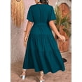 thumbnail image 2 of Teal Blue Plus Size V-Neck Wrap Maxi Dress With Tiered Ruffle Hem And Self-Tie Waist Belt, Short Sleeve, 2 of 6