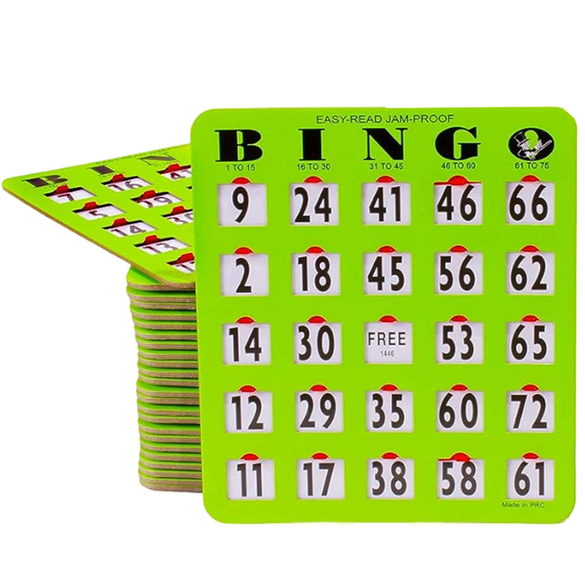 MR CHIPS Jam-Proof Easy-Read Large Print Fingertip Bingo Cards with Sliding Windows — Green, 10 Pack — for Seniors, Nursing Homes & Large Groups