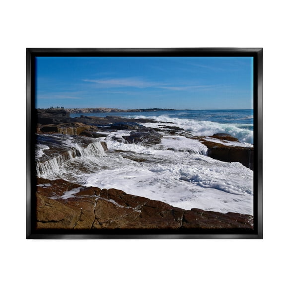 Stupell Industries Ocean Cliff Waterfall Nature Photography Black Floater Framed Art Print Wall Art, 21 x 17