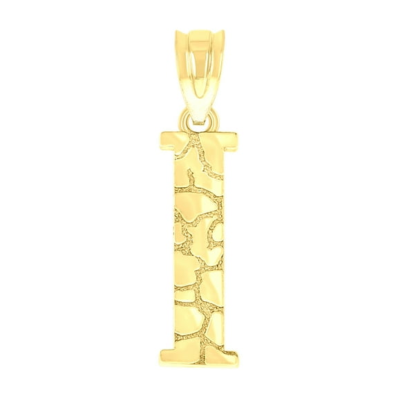 10k Yellow Gold Unisex Nugget Initial I Charm Pendant for Men Women