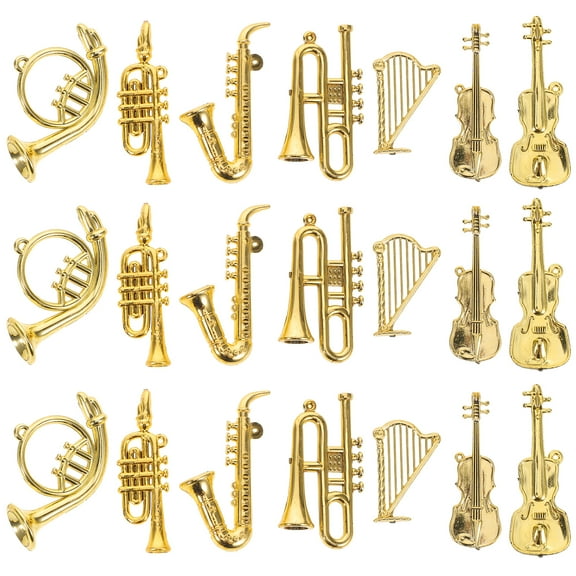 Raindrops Durable Golden Miniature Musical Instruments Set for Dollhouse Decor 35pcs Plastic Collection