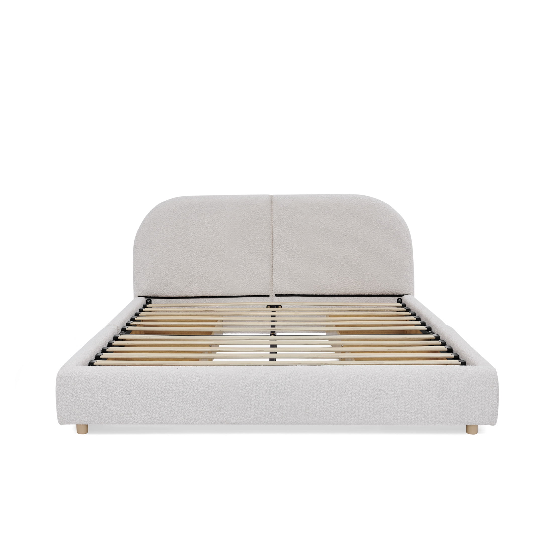 Noble House Elbert Queen Size Upholstered Bed Frame, Circle Yarn Tall Curved Headboard with Storage Drawers, Beige