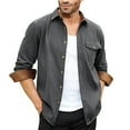 thumbnail image 1 of Blusa y camisa de manga larga con cuello vuelto para hombre, informal, lisa, con botones y bolsillo, de poliéster, 1 of 4