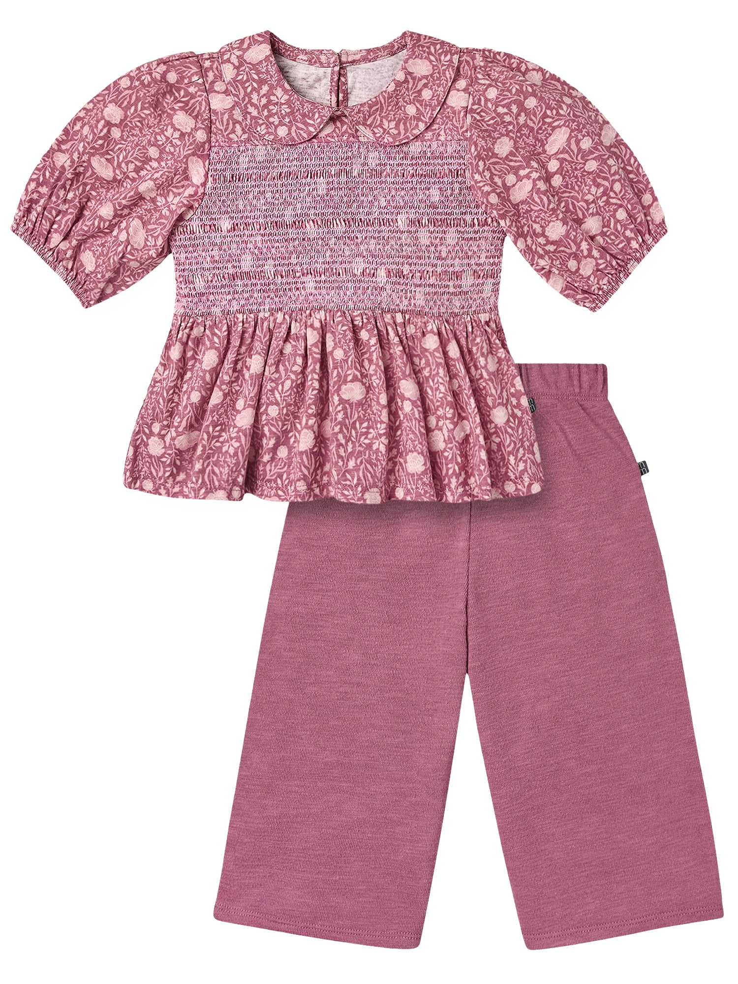 Modern Moments by Gerber Toddler Girl Top with Decorative Smocking Pant, 2-Piece, 12 Months - 5T